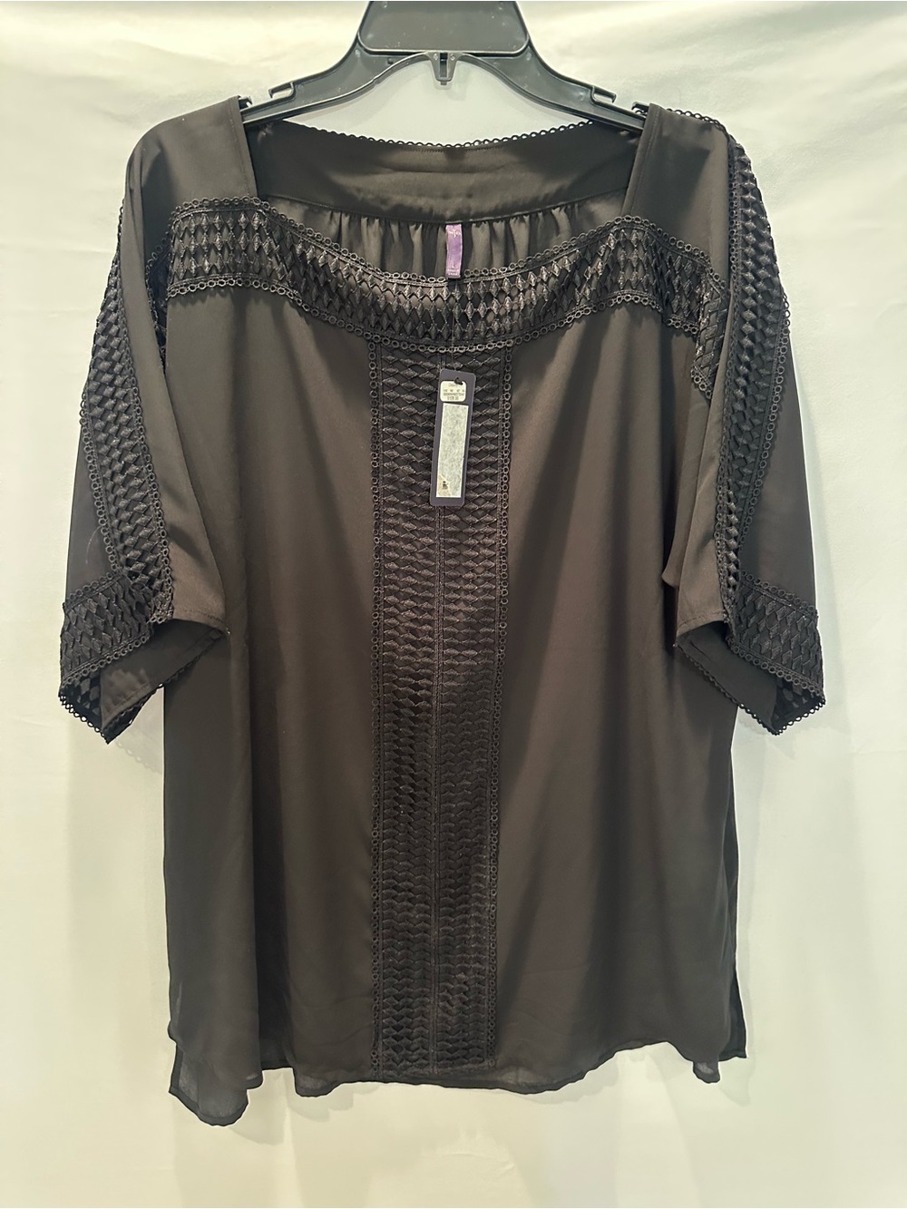 NYDJ Black Crochet-Trim Tunic Top